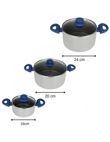 Set de 3 Faitout avec doseur d'huile et couvercle 16cm / 20cm / 24cm Tasty Casserole le des métaux précieux