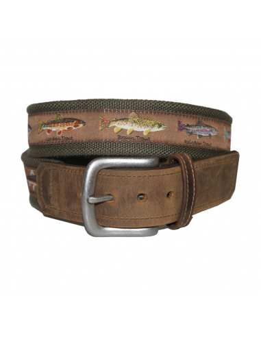 Bison Designs Pontoon™ Leather Tip Belt Trout Story 38mm (Men's) les muscles